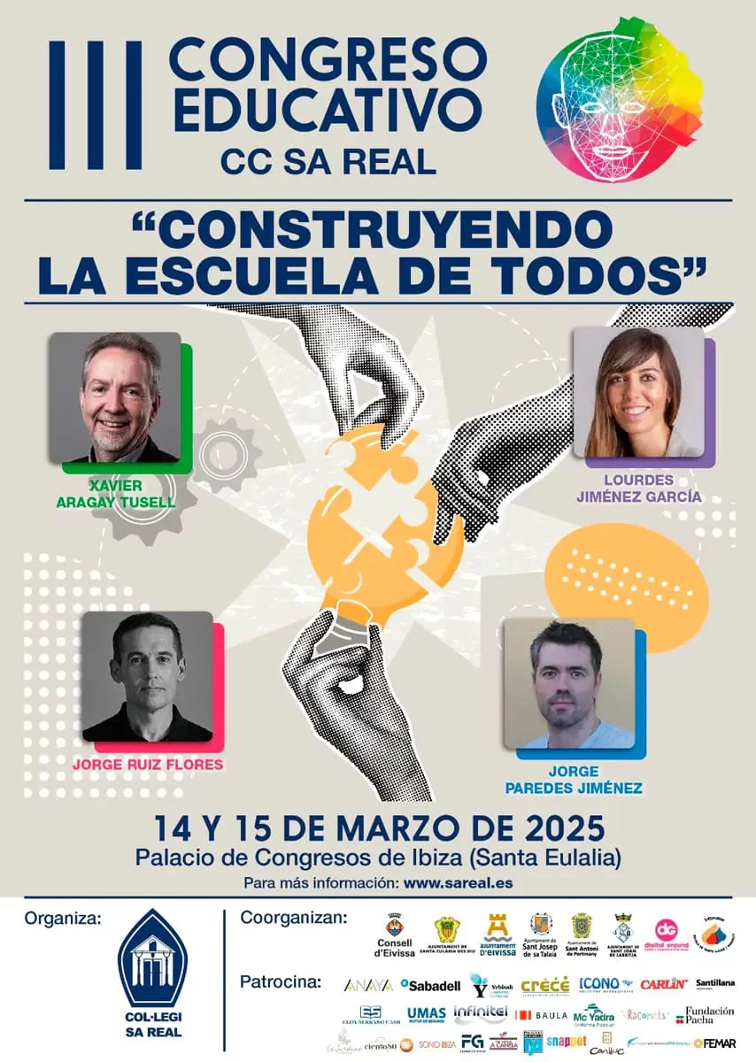 El congreso se organiza bajo el lema «Construyendo la escuela de todos» y tiene lugar el viernes 14 y sábado 15 de marzo de 2025. Entre los ponentes estarán Xavier Argay Tusell, Lourdes Jiménez García, Jorge Ruiz Flores y Jorge Paredes Jiménez. Más abajo te dejamos un enlace al programa completo del congreso, pero si necesitas más información o quieres inscribirte, puedes