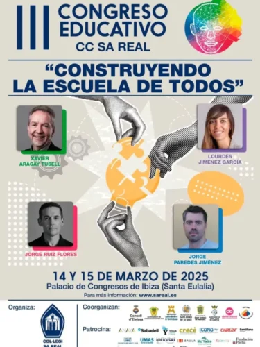 El congreso se organiza bajo el lema «Construyendo la escuela de todos» y tiene lugar el viernes 14 y sábado 15 de marzo de 2025. Entre los ponentes estarán Xavier Argay Tusell, Lourdes Jiménez García, Jorge Ruiz Flores y Jorge Paredes Jiménez. Más abajo te dejamos un enlace al programa completo del congreso, pero si necesitas más información o quieres inscribirte, puedes